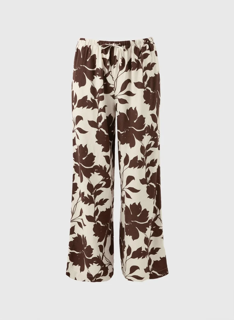 Matalan Brown Chocolate Brown Leaf Linen Wide Leg Co Ord Trousers for Women | Best Price UAE
